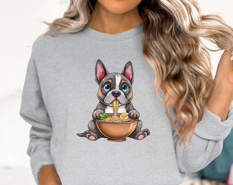Staffy Puppy Ramen Noodles T-Shirt, Sweatshirt, and Tank Top: Funny Dog Lover Graphic Tee