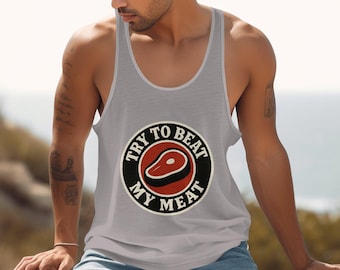 Maglietta "Prova a battere la mia carne", maglietta divertente per barbecue, maglietta per grigliate, regalo per buongustai, maglietta sarcastica, abbigliamento per amanti della carne, maglietta grafica alla moda