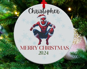 Custom Christmas Ornament with Superhero Design Personalized Holiday Decoration Merry Christmas 2024 Gift for Kids