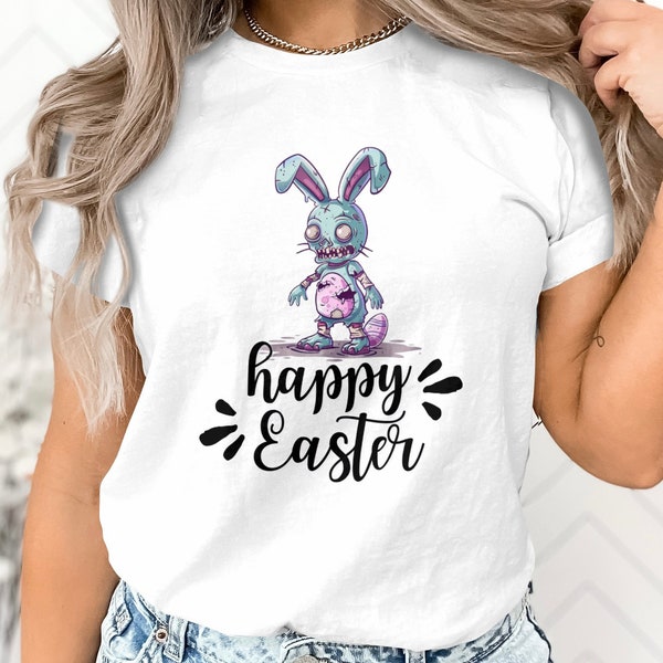 Unique Zombie Bunny Easter T-Shirt, Creepy Cute Rabbit Tees, Unisex Happy Easter Shirt, Horror Easter Egg Hunt Apparel