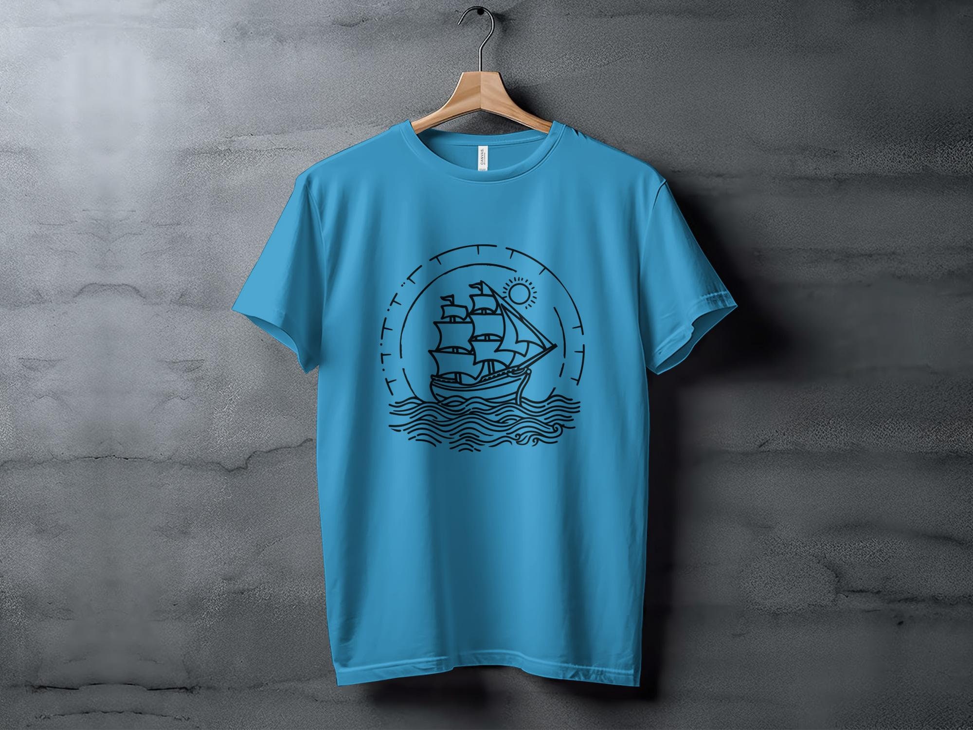 航海船のラインアートTシャツ、スウェットシャツ、タンクトップ 