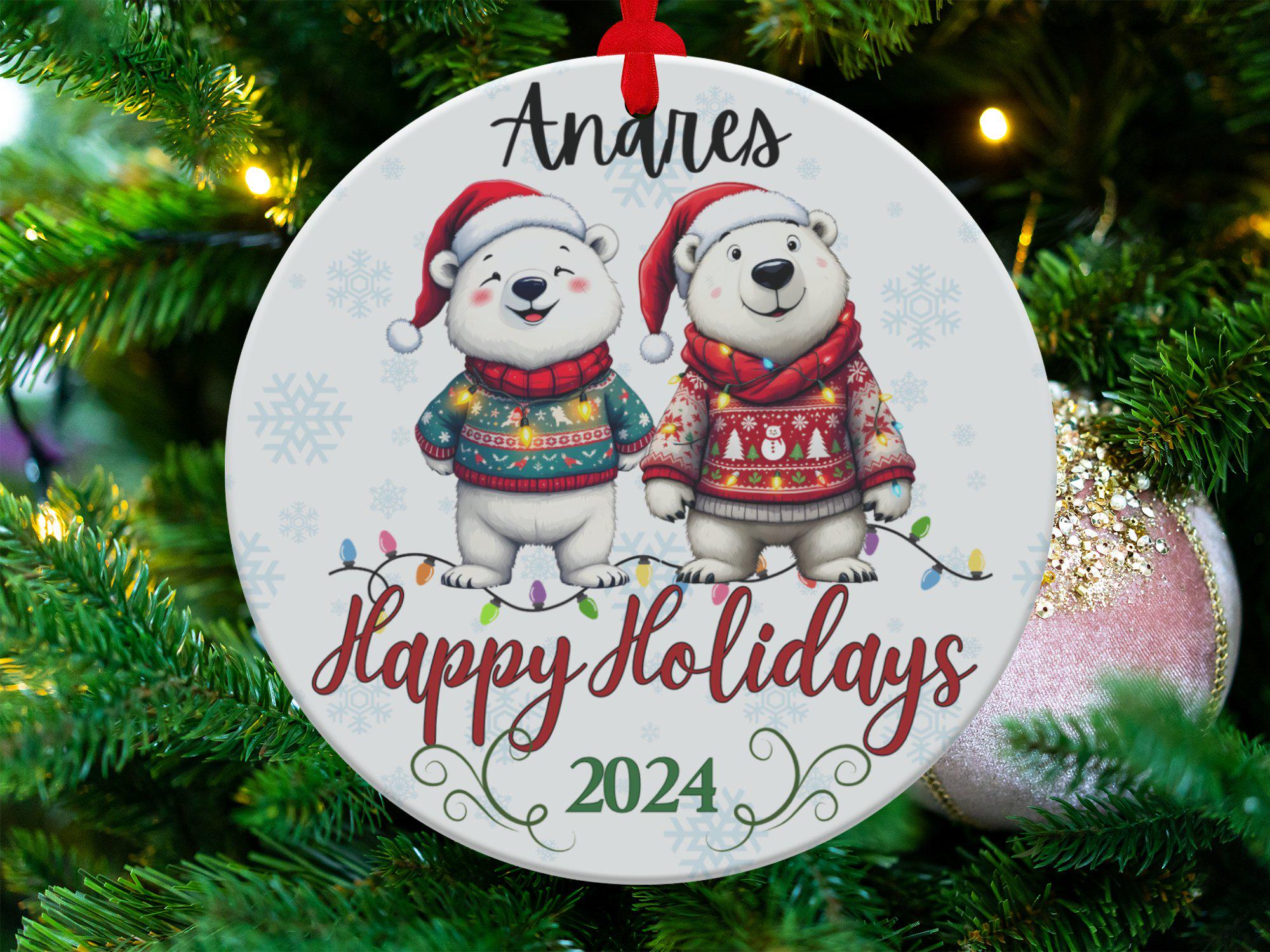 かわいいシロクマのクリスマスオーナメント、パーソナライズされた