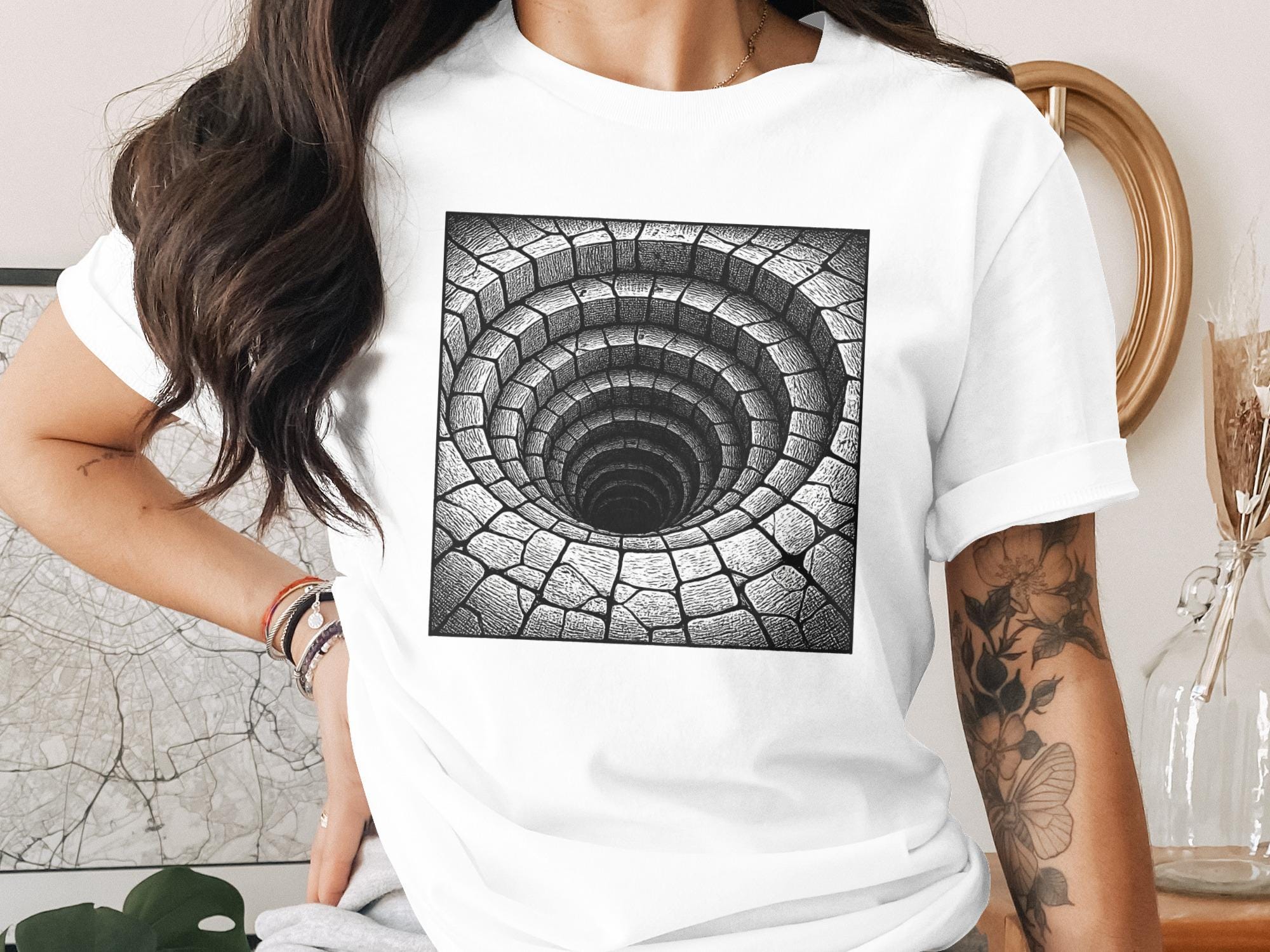 Black × white psychedelic pattern shirt Psychedelic Black White Geometric Shirt Abstract Graphic