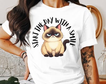 Funny Grumpy Cat T-Shirt, Sweatshirt, and Tank Top: Start The Day With A Smile
