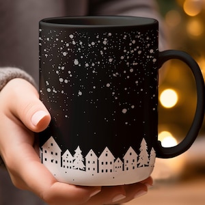 Snowy Village Mug, Winter Wonderland Mug, Holiday Coffee Cup, Christmas Themed Mug, Winter Scene, Cozy Winter Mug, Gift for Coffee Lovers