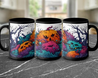 Spooky Pumpkin Patch Mug: Artistic Halloween Coffee Cup