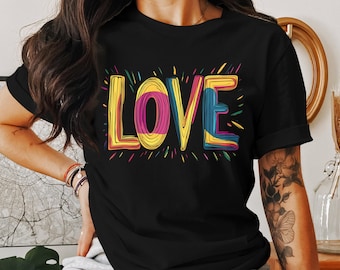 Camiseta gráfica de amor colorido: camiseta unisex de algodón