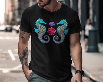 Camiseta de caballito de mar, camiseta de concha, camiseta de vida marina, camiseta de océano, camiseta de playa, camiseta de verano, camiseta bonita