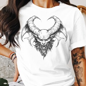 Demon Skull T-Shirt, Gothic Demon Design Tee, Horror Art T-Shirt, Dark Fantasy Apparel, Halloween Demon Graphic Tee, Scary Monster Shirt