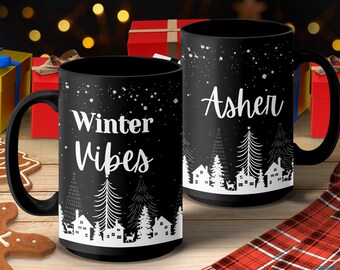 Taza personalizada con ambiente invernal: taza de café navideña con nombre personalizado