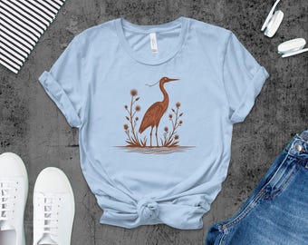Maglietta elegante con airone: maglietta con uccelli amanti della natura