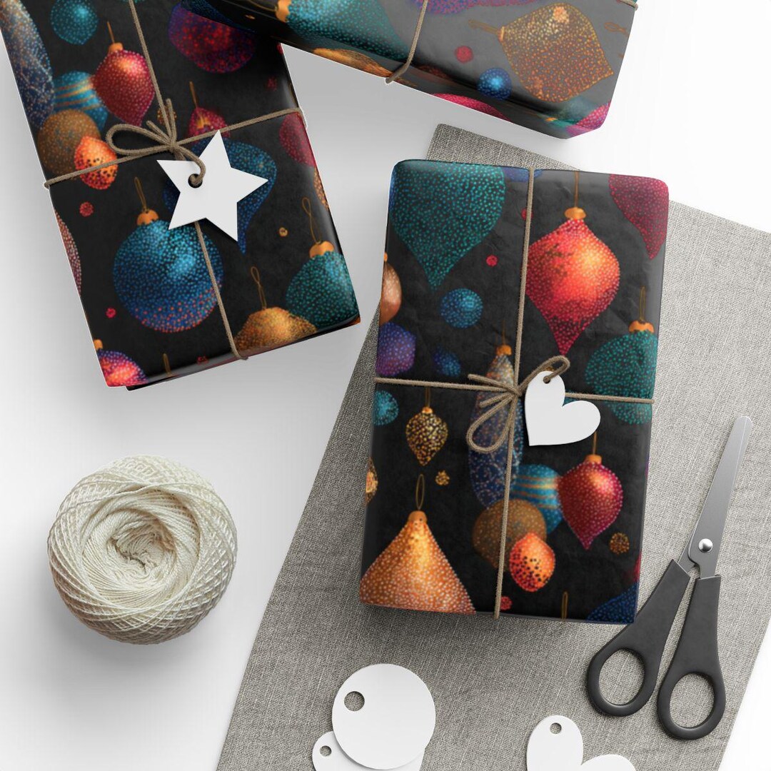 Vintage Ornament Wrapping Papers, Colorful Baubles, Festive Paper ...