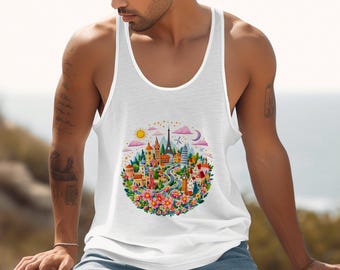 Europa Reise T-Shirt: Buntes Stadtbild Wahrzeichen Tee