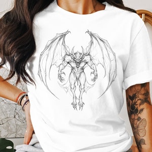 Gothic Demon T-Shirt, Mythical Creature Design, Dark Fantasy Clothing, Unique Demon Artwork Tee, Unisex Graphic Shirt