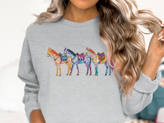 カラフルな馬のアートプリントTシャツ、スウェットシャツ、タンク 