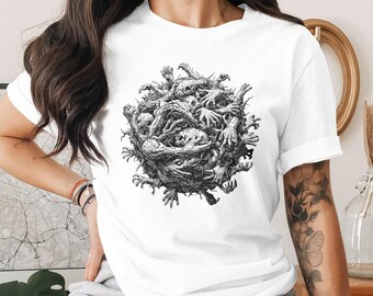 Skull and Hand Pile T-Shirt, Sweatshirt, and Tank Top: Gothic Horror Apparel