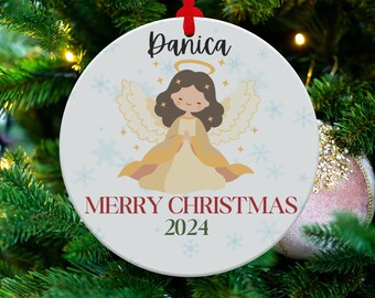 Angel Christmas Ornament Personalized Name Merry Christmas 2024 Snowflakes Holiday Decoration Custom Gift for Tree