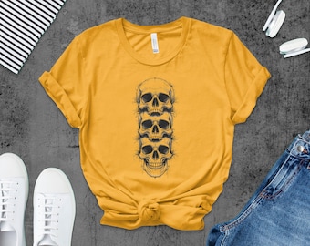 Stacked Skull T-Shirt: Gothic Dark Art Apparel