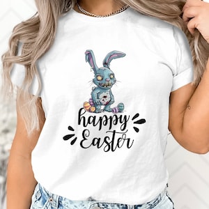 Unique Zombie Bunny Happy Easter T-Shirt, Creepy Cute Rabbit Tee, Easter Egg Hunt Unisex Shirt, Horror Fan Gift