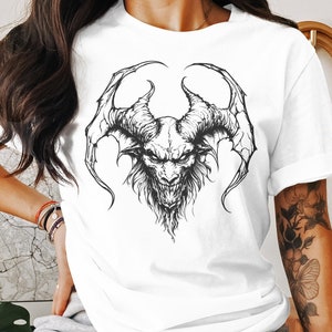 Gothic Demon Artwork T-Shirt, Horror Inspired Graphic Tee, Dark Fantasy Monster Design, Halloween Apparel, Demon Skull Shirt