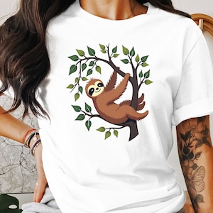 Cute Sloth Hanging in Tree T-Shirt, Funny Animal Lover Tee, Adorable Sloth Graphic Shirt, Gift for Sloth Enthusiasts, Casual Wear
