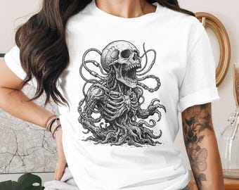 Camiseta, sudadera y camiseta sin mangas con calavera grunge: arte de esqueletos no muertos de terror gótico