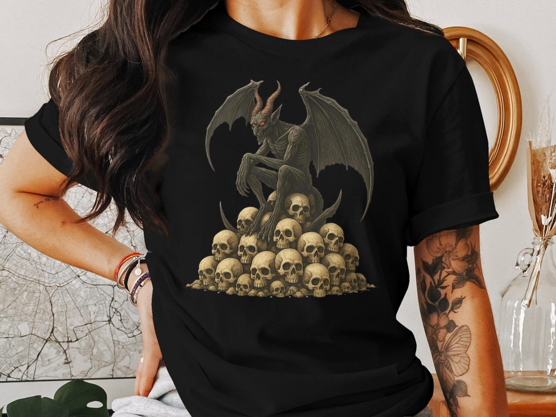 Satanic Merch Demon Skull Pile T-shirt, Gothic Horror Tee, Occult Art Shirt, Satanic ...