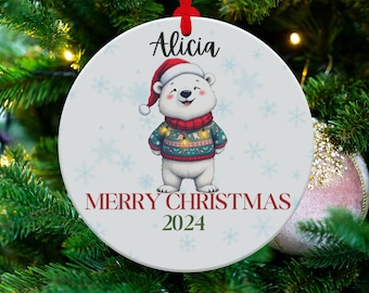 Merry Christmas Ornament 2024 Cute Bear Snowflakes Festive Holiday Decoration Perfect Gift for Families and Friends