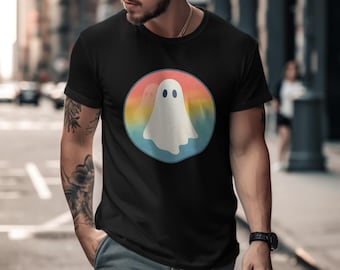 Maglietta con un simpatico fantasma, maglietta di Halloween color pastello, maglietta con la stagione spettrale, maglietta con grafica di un fantasma, maglietta con l'apparizione autunnale, maglietta con un fantasma amichevole