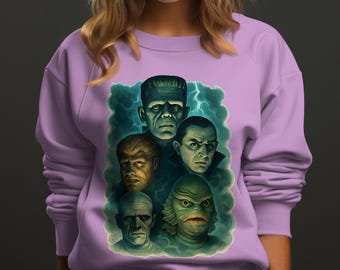 Retro Horror Movie Monsters T-Shirt: Frankenstein, Dracula, Wolfman