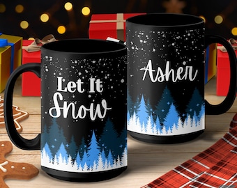 Personalized Forest Mug: Blue Pine Tree Silhouette, Nature Lover Gift