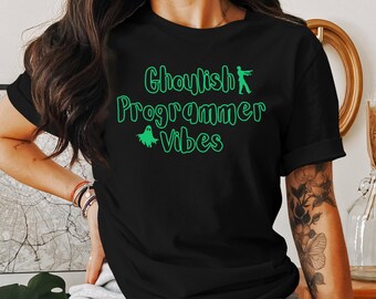 不気味なプログラマーの雰囲気のTシャツ、スウェットシャツ、タンクトップ：ハロウィンコーディングTシャツ