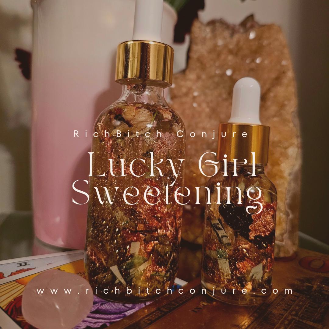 Rich Bitch Conjure's Lucky Girl Sweetening Oil | Domination Abundance Prosperity Wealth Good Luck | Venus Love Magick Spells w/Money, Honey