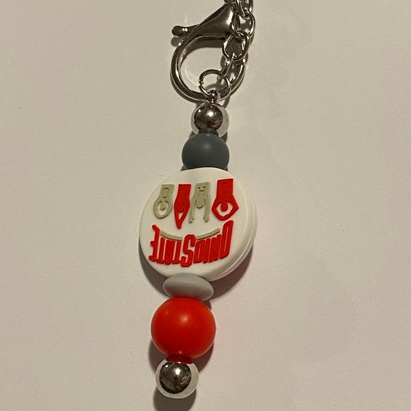 Ohio State Keychain | Beaded Keychain | Focal Bead | Football Fan | Scarlet, Gray, & White | Silicone Beads | Gifts For Her | Gifts For Him