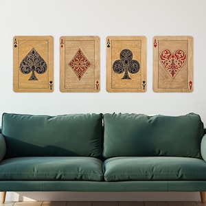 Carte da gioco in legno oversize con asso / Arte murale barocca a strati / Assi decorativi tagliati al laser / Arte murale con intarsi a doppio strato / Decorazione murale