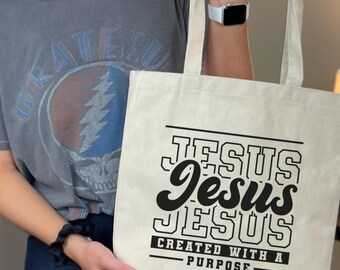 Jezus draagtas, christelijke draagtas, gemaakt met een doel tas, bijbelvers draagtas, religieuze canvas tas, geloofsdraagtas, bijbelstudie draagtas cadeau