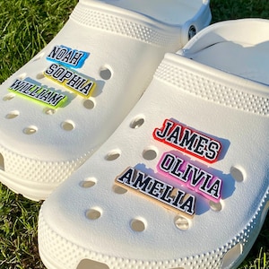 Custom three color name and text shoe charm