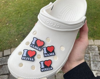 Custom Name Heart Clog Charms for Adults & Kids Crocs: Personalized 3D Printed Shoe Decorations
