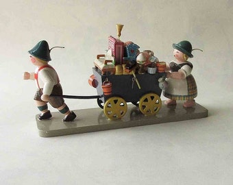 Vintage East Germany Wendt and Kühn Wood Peddlars Cart Moving Day Wooden Decoration Christmas