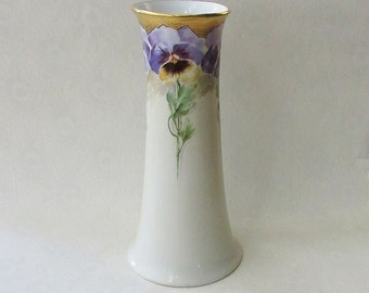 Selb Bavaria Vintage Porcelain Hand Painted Pansy Vase 7" H & Co. Antique Porcelain Germany