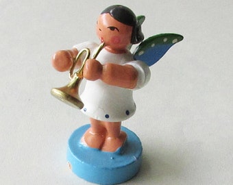 Vintage Erzgebirge East Germany Wood Angel Wooden Musician Decoration Christmas 1-5/8" Tall GDR