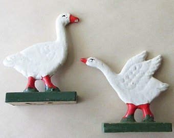 2 Vintage Erzgebirge Germany Wood Geese Goose Wooden Decoration Easter Farm