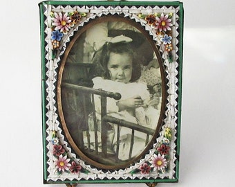 Italy 3-7/8" by 2-7/8" Frame Vintage Micro Mosaic Layered Circa 1920 Flowers Old Italian Pietra Dura Easel Back Picture Frame