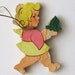 Vintage Germany Christmas Angel With Tree Erzgebirge Wood Wooden Fretwork Flat Ornament