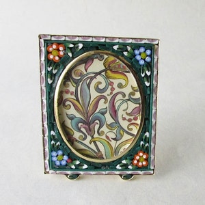 Italy 2-1/2&quot; by 1-15/16&quot; Frame Vintage Micro Mosaic Circa 1960s Flowers Old Italian Pietra Dura Easel Back Picture Frame