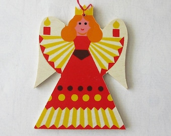 Vintage Erzgebirge Germany Wood Angel Flat Fretwork Wooden Ornament Decoration Christmas 2-3/4&quot; Tall