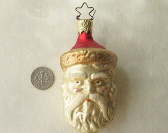 Vintage Germany Inge Glass Santa Claus Head  Ornament Hand Made Blown Glass