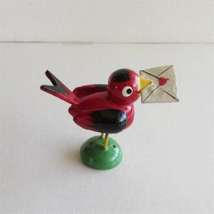 Erzgebirge Vintage Germany Easter Christmas German Bird With Love Letter Wood Decoration Ornament 1970s