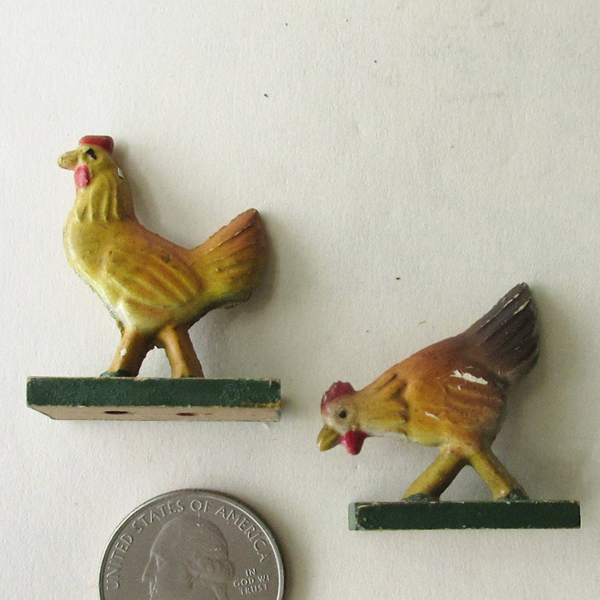 2 Vintage Erzgebirge East Germany Wood Rooster Chicken Wooden Toys
