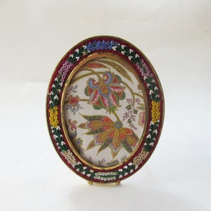 Vintage 4&quot; x 3-3/16&quot; Italy Micro Mosaic Frame  Circa 1970 Flowers Old Italian Easel Back Picture Frame